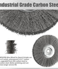 Tough As Nails 8 Inch Wire Wheel For Bench Grinder with heavy duty carbon steel bristles, designed for rust and paint removal.