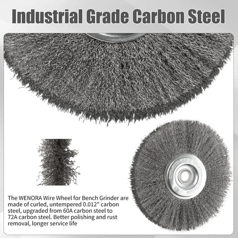 Tough As Nails 8 Inch Wire Wheel For Bench Grinder with heavy duty carbon steel bristles, designed for rust and paint removal.
