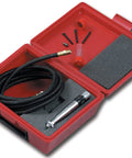 Premium Heavy Duty Air Scribe Engraving Pen Kit One Eighth Inch Hex Shank complete kit with hose and tools in red case.