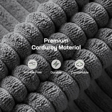 Close-up of premium grey corduroy material texture for 66 Inch Corduroy Futon Sofa Bed With Adjustable Backrest And Armrests.