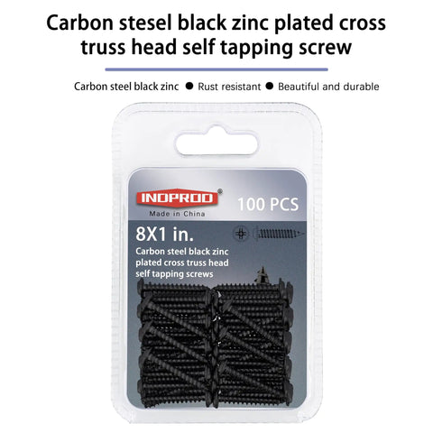 No Sweat Black Self Tapping Wood Screws Number 8 X 1 Inch 100 Pack Rock Solid Zinc Plated Steel Fasteners With Wide Truss Head And Phillips Drive For Easy Drywall Metal Assembly Work