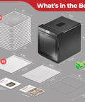 Kickass Food Dehydrator With Fifteen Extra Large Stainless Trays For Making Badass Beef Jerky And Crispy Dog Treats, showing tray sizes and components.