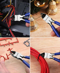 Six Piece Wire Cutters Set With Six Inch Precision Flush Cutters Plus Side Cutters used to cut wires and zip ties in various settings.
