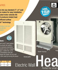 Quiet Forced Air Wall Heater 1000W 120V White Dual Wattage Electric Space Heating For Garage Barn showing features and components