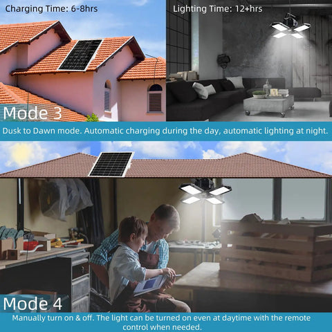 4-Head Outdoor Solar Pendant Light With Motion Sensor, 3 Color Temperature Options, 4 Modes, Remote in garage and house.