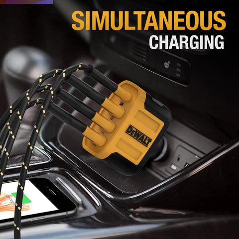 Rugged Four Port Usb C Car Charger Delivers Dead Serious 60W Fast Charging For Android Smartphones With A Gutsy Cigarette Lighter Adapter That Makes Highway Drives A Breeze, plugged into a car's cigarette lighter.