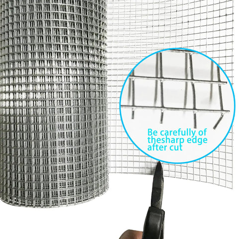 Heavy Duty Hardware Cloth Roll 12 Inch By 20 Foot 1/4 Inch Mesh 23 Gauge Welded Wire Fence Galvanized After Welding For Backyard Garden Fencing Chicken Wire Crafting And DIY Projects rolled mesh with cut edge warning