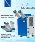 Heavy Duty 220V Industrial Air Conditioner Featuring Dual Adjustable Ducts And Intelligent Digital Panel Portable Spot Cooler with twin ducts and digital controls.