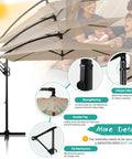 Offset Patio Umbrella With Easy Tilt Adjustment, Crank Handle And Cross Base, features and details displayed, khaki