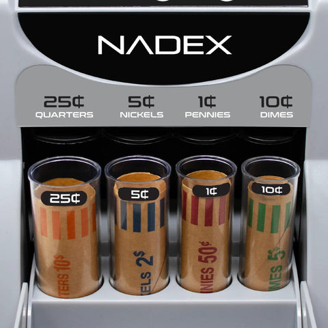 Heavy Duty Automatic Digital Coin Counter Bankroll Wrapper Separates Pennies Dimes Nickels Quarters Smoothly with rolled coins.