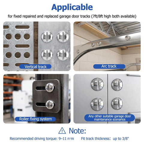 Heavy Duty Garage Door Track Bolt Kit Quarter Twenty Five Eighth Inch Hex Washer Head Screws for vertical and arc tracks and roller fixing systems.