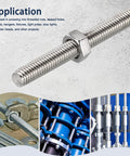 HiPicco 3/8-24 right-hand stainless steel fully threaded rod with hex nut, 12 in length (close-up)