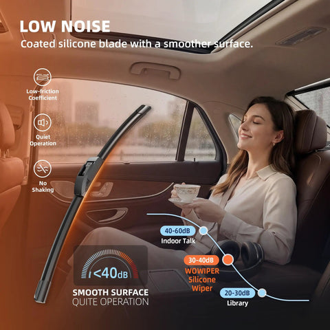 Straight Up Premium Silicone Windshield Wiper Blades 28 And 14 Inch Set Of Two showing minimal noise during operation in a car.
