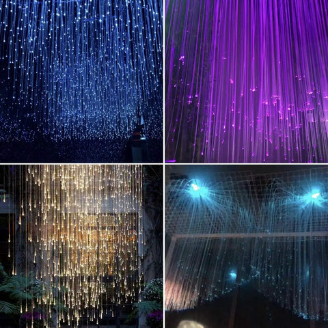 Lit 16W Bluetooth Fiber Optic Curtain Light Kit With RGBW Waterfall Effect installed in sensory room and home decor displays
