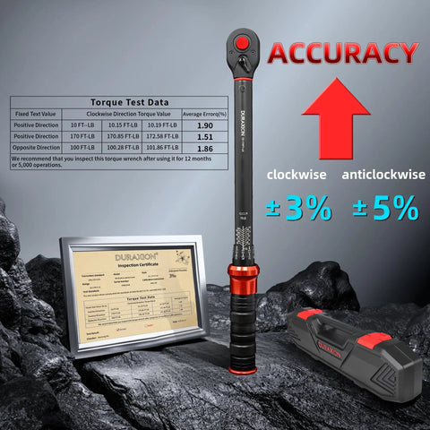 1/2 Inch Drive Torque Wrench With 10 To 170 Ft Lb Range And 13.6 To 230.5 Nm Dual Scale Plus Pro Grade Precision Calibration Certificate