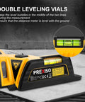 Square Laser Level for Floors and Tile Projection 30 Ft Red Beam with 90 Degree Layout Guide, showing built-in bubble vials