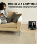 AI Robot Vacuum With XL Self Empty Base Mega Suction For Pet Hair Lidar Navigation Bagless 60 Day Capacity Alexa And WiFi Connected Cleans Carpet And Hard Floors Black near sofa