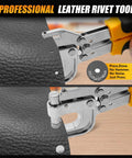 Leather Rivets Press Tool Kit With 160 Rivets And Installation Pliers, leverage design showing pliers pressing leather