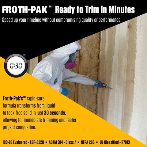 Person using Top Shelf Closed Cell Spray Foam Insulation Kit Two Component Polyurethane Sealer with 15 Ft Hose for quick foam application.