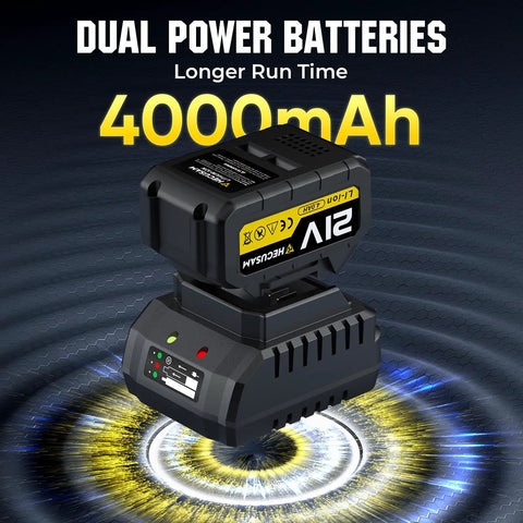 Pro Level Bad Boy 1/2 Inch Cordless Impact Wrench 1328 Ft Lbs Peak Torque Brushless Motor With Two 4 Amp Hour Batteries showing dual 4000mAh batteries.