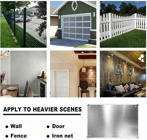 Examples of wall, fence, and garage surfaces for Bilingual Caution Sign For Moving Equipment 12x8 Tin Metal Safety Warning.