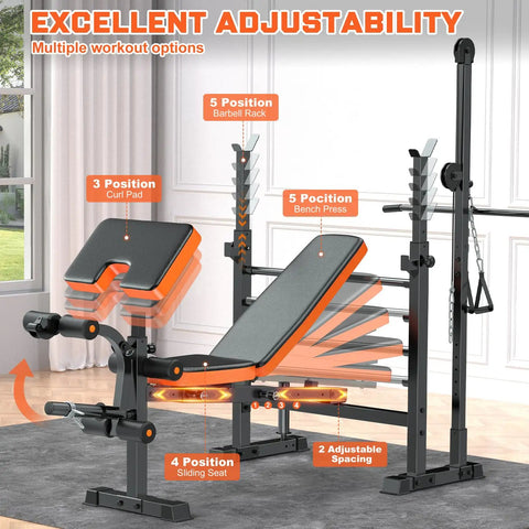8 In 1 Weight Bench Set With Lat Pulldown And Leg Extension featuring adjustable positions for home gym enthusiasts.
