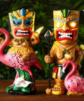 2 Pack Tiki Solar Lights 11.8 Inch Outdoor Tiki Statue Garden Torch Lamps With Flickering Eyes Bar Sign Flamingo Theme Solar Powered Lawn Decor