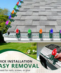 Heavy-Duty C7 C9 Christmas Light Spring Clips 100 Pack Universal Gutter Roof Clips 180-Degree Adjustable Quick Snap Hangers