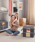 Six Pack Clothes Storage Bags Foldable Storage Bins With Reinforced Handles and Clear Window in a family room setting
