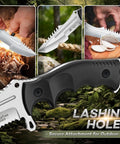 Rugged Fixed Blade Survival Knife With D2 Steel Full Tang Outdoor Bushcraft Knife Kydex Sheath Ergonomic Handle Plain And Serrated Edge For Camping Hiking And Everyday Carry