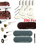 Heavy Duty Knockout Rotary Tool Accessory Kit Featuring Slick Polishing Felt Multi Grit Sanding Drums Tough Cutting Discs And Reliable Mandrels For Woodcraft Metalworking And Home Improvement Projects, 200pc assorted set.