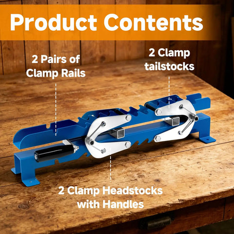 Upgraded 19 Inch Panel Clamps Set Of 2 With 4 Way Steel Parallel Clamps Heads And Tailstocks For Precise Woodworking, Heavy Duty Rails, Easy Handles, Durable 2mm Track, Ideal For DIY Projects And Shop Assembly, 2 rails, 2 headstocks, 2 tailstocks