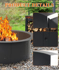 36 Inch Heavy Duty Fire Pit Ring For Outdoor Wood Burning And Campfires, Durable Metal Round Fire Pit with burning flames