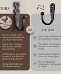Heavy Duty Kickass Cast Iron Wall Hooks 5 Pack Handmade Blacksmith J Hooks comparison chart with features and drawbacks.
