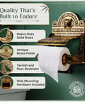 Antique Brass Wall Mount Toilet Paper Holder With Lid 6.9 Inch Wide Victorian Style Rust Resistant Solid Brass Bathroom