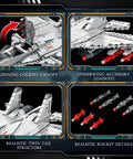 J-15 Fighter Jet Building Set For Adults And Hobbyists, Ultra Detailed Model Aircraft Kit showing cockpit canopy, accessories, tail and rockets