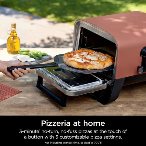 Woodfire Outdoor Pizza Oven 8 In 1 Portable Electric Roaster Heats Up To 700 Degrees Fahrenheit Terracotta Red with pizza