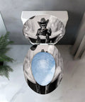Elongated Resin Toilet Seat For Bathroom featuring a monkey in a bathtub design, top view showcasing unique artwork.