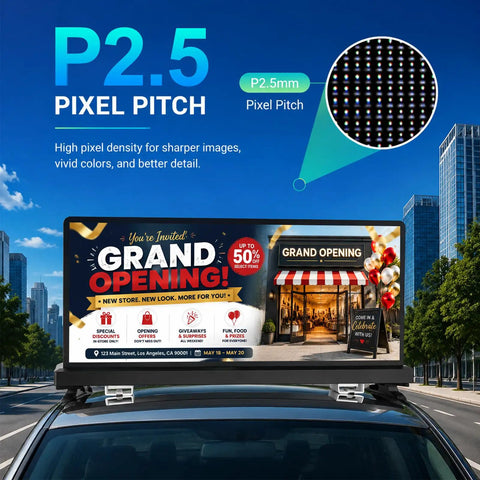 Smooth Rolling P2.5 Double Sided Taxi Roof Led Display With Dope Bright 4K Video Clarity And Sweet Contrast That Keeps Commuters Staring At Your Ads Right Now showcasing P2.5 pixel pitch detail.