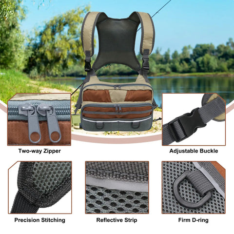 Lightweight Fly Fishing Chest Pack For Men And Women With Tackle Box Storage and Fly Box Pockets Grab And Go Organizer