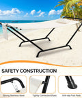Freestanding Outdoor Hammock With Stand For Your Yard Deck Or Patio Built Tough With 600 Pound Capacity Rust Proof Stainless Steel Connectors Includes Soft Pillow And Handy Storage Bag White on a beach