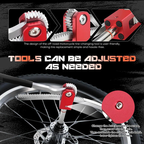 All In One Dirt Bike Tire Changing Tool Kit For Motocross And Enduro, 16 To 21 Inch Wheels, tool detail with gear mechanism.