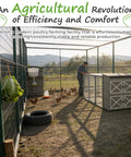 Person tending chickens in outdoor run with Expandable Two Story Chicken Coop With Six Nesting Boxes And Connectable Outdoor Run.