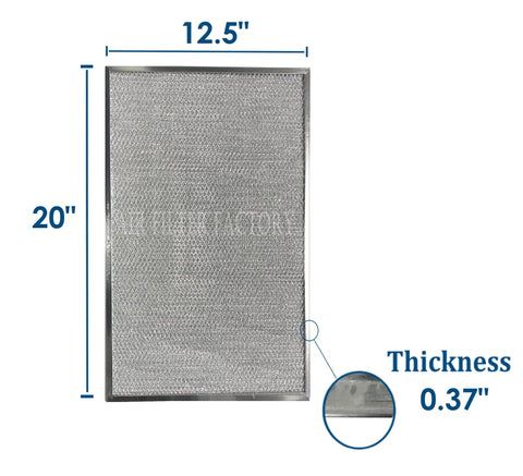 Aluminum HVAC Air Filter Replacement for Honeywell Electronic Air Cleaner Models 203369 F50F1057 F50E1349 F50E1331 F50E1067 F50A1116 F50F1040 Twelve By Twenty Inches Two Pack Usa Made Premium Pre Post Filter for Easy Fit in Your Furnace shown with dimensions and thickness details