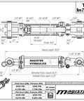 Technical drawing of Double Acting Hydraulic Cylinder Tie Rod 2500 PSI Agriculture Standard 2 Inch Bore 16 Inch Stroke