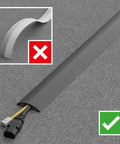 No Sweat Six Foot Floor Cable Cover And Wire Protector Channel Slick Flexible Pvc Build on gray carpet, showcasing proper usage.