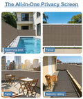 Brown Balcony Privacy Screen Fence Cover 3x10 Ft HDPE Mesh With Grommets installed on outdoor pool and patio.