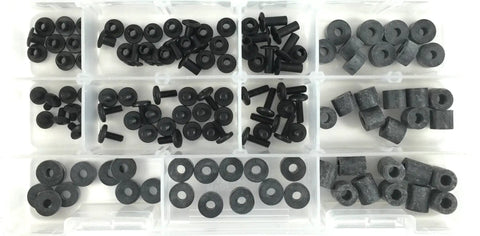 Holster Kit 130 Piece Screws And Spacers For Kydex And Leather Holsters Knife Sheaths Black Oxide Steel organized in box compartments.