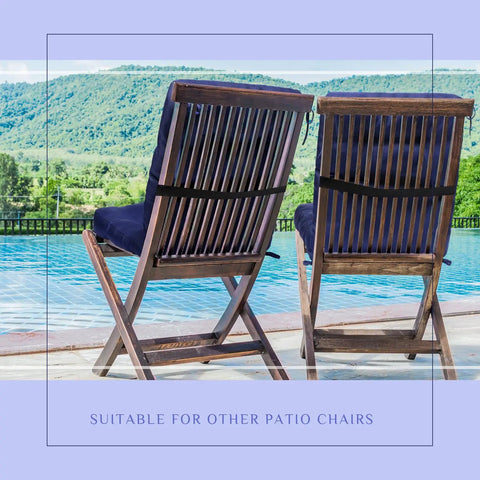 Back view of chairs with Six Pack Outdoor Patio Chair Cushions 20x40 Inch Waterproof All Weather Thickened Seat Pads For Rocking Deck Garden Furniture Navy Blue With Durable Stitching And Long Lasting Comfort by a pool