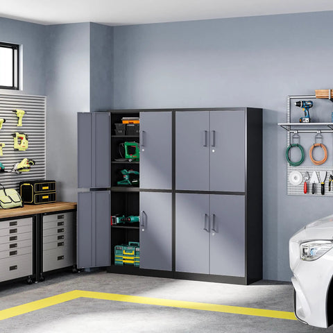 Heavy Duty Metal Storage Cabinet With Locking Doors And Shelves 71 Inch Tall Steel Garage Cabinet Built Tough For Home Office Workshop And Warehouse Powder Coated Finish Moisture Proof And Rust Resistant Secure Locking in gray garage